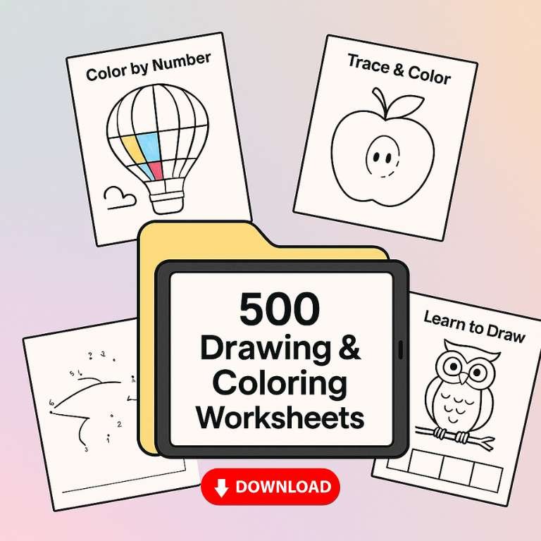 500 Line Drawing 500 Drawing & Coloring Worksheets for Kids – Fun & Learning