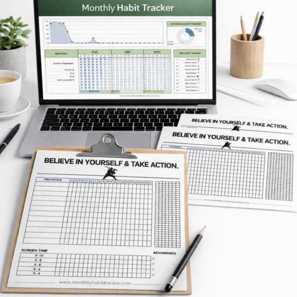 monthly-habit-tracker-google-sheets-printable-planner (1) Monthly Planner for Whole Year | Google Sheets Progress Tracker