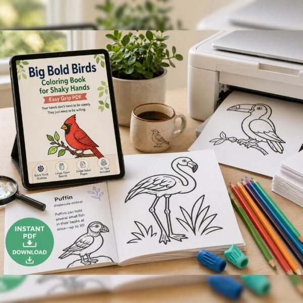 Big Bold Birds Coloring Book for Shaky Hands Easy Grip