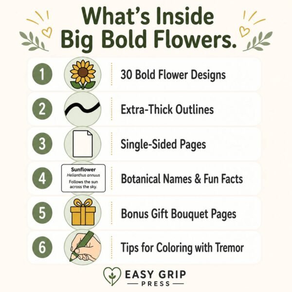 Big Bold Flowers Coloring Book for Shaky Hands Easy Grip PDF